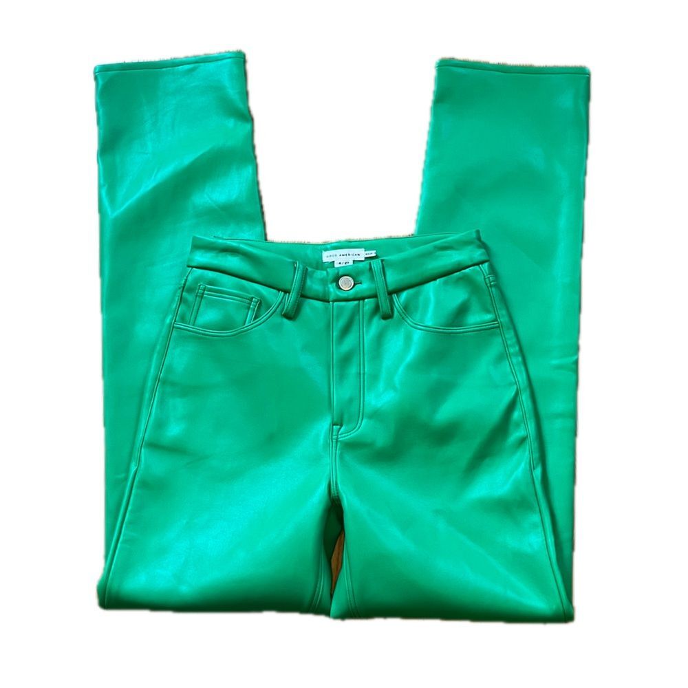 Good American Faux Leather Straight Leg Jeans Pants Green Size 27